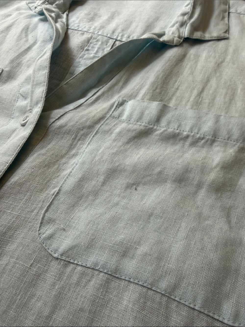 Relaxed Light Blue Linen Shirt Tunic Dress - Picture 6 of 10
